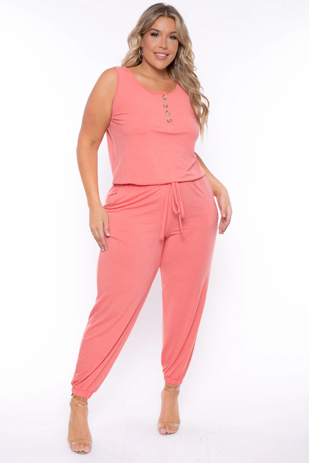 Plus Size Zelda Button Up Lounge Jumpsuit - Deep Coral Plus Size Zelda Button Up Lounge Jumpsuit - Deep Coral -Kitchensuppliesdeal curvy sense jumpsuits and rompers plus size zelda button up lounge jumpsuit deep coral 29448658387041