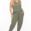 Plus Size Zelda Button Up Lounge Jumpsuit - Olive 2 Plus Size Zelda Button Up Lounge Jumpsuit - Olive -Kitchensuppliesdeal curvy sense jumpsuits and rompers plus size zelda button up lounge jumpsuit olive 29257189687393