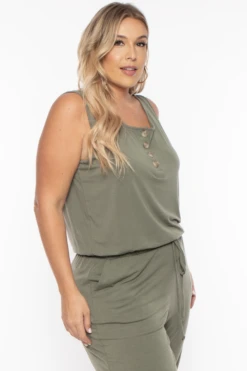 Plus Size Zelda Button Up Lounge Jumpsuit - Olive 5 Plus Size Zelda Button Up Lounge Jumpsuit - Olive -Kitchensuppliesdeal curvy sense jumpsuits and rompers plus size zelda button up lounge jumpsuit olive 29257459040353