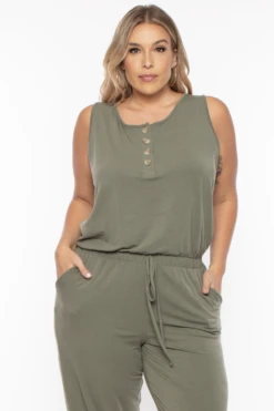 Plus Size Zelda Button Up Lounge Jumpsuit - Olive 6 Plus Size Zelda Button Up Lounge Jumpsuit - Olive -Kitchensuppliesdeal curvy sense jumpsuits and rompers plus size zelda button up lounge jumpsuit olive 29257459499105