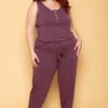 Plus Size Zelda Button Up Lounge Jumpsuit - Plum 1 Plus Size Zelda Button Up Lounge Jumpsuit - Plum -Kitchensuppliesdeal curvy sense jumpsuits and rompers plus size zelda button up lounge jumpsuit plum 30021095719009