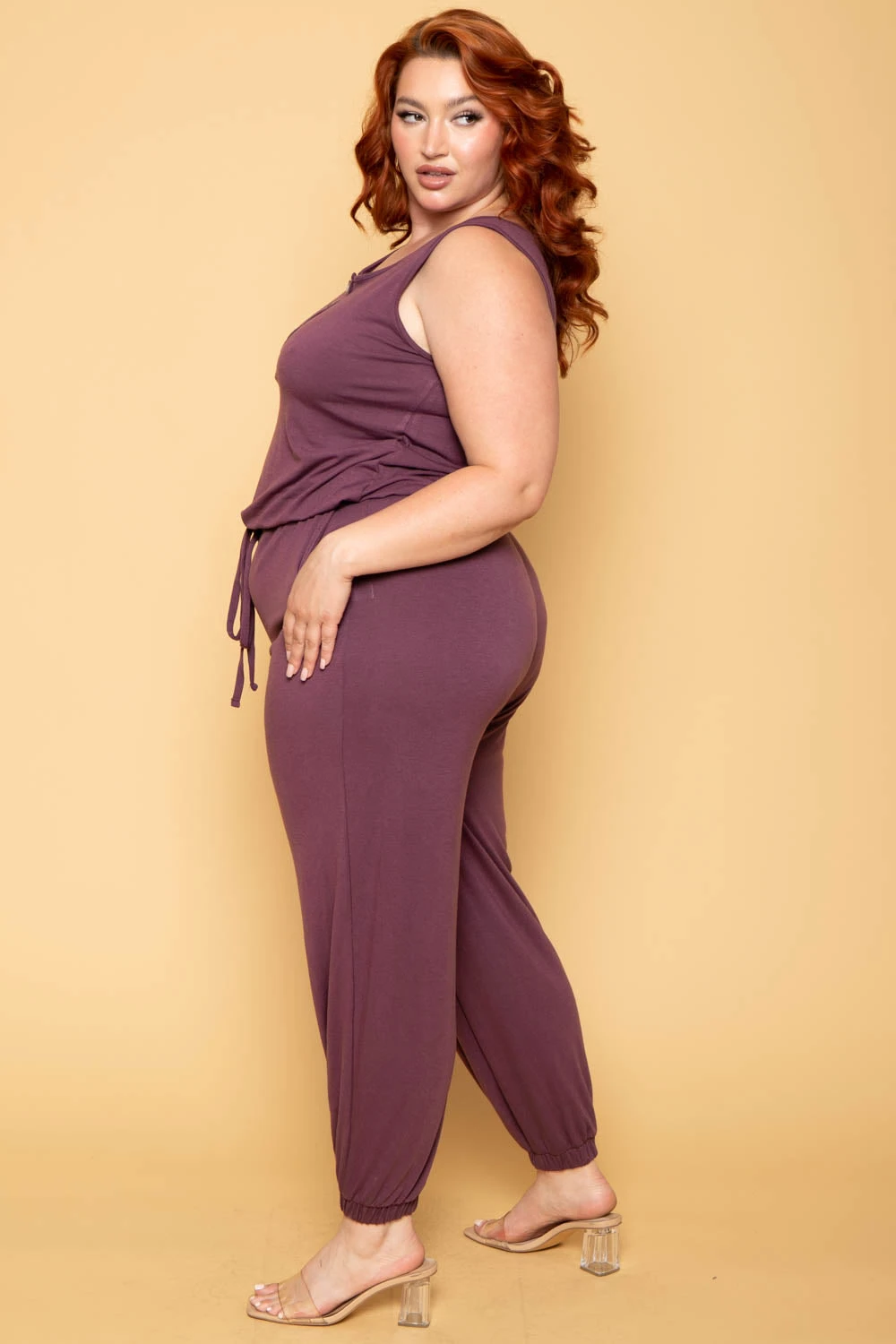Plus Size Zelda Button Up Lounge Jumpsuit - Plum Plus Size Zelda Button Up Lounge Jumpsuit - Plum -Kitchensuppliesdeal curvy sense jumpsuits and rompers plus size zelda button up lounge jumpsuit plum 30025970221153