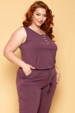 Plus Size Zelda Button Up Lounge Jumpsuit - Plum 6 Plus Size Zelda Button Up Lounge Jumpsuit - Plum -Kitchensuppliesdeal curvy sense jumpsuits and rompers plus size zelda button up lounge jumpsuit plum 30025979396193