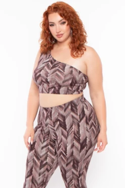 Plus Size Abstract Print Crop Top And Leggings Set - Burgundy -Kitchensuppliesdeal curvy sense matching sets plus size abstract print crop top and leggings set burgundy 30023039877217