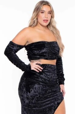 Plus Size Amara Velour Ruched Matching Set - Black -Kitchensuppliesdeal curvy sense matching sets plus size amara velour ruched matching set black 29883587264609