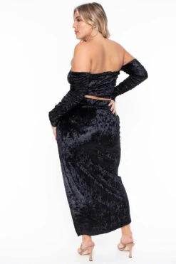 Plus Size Amara Velour Ruched Matching Set - Black -Kitchensuppliesdeal curvy sense matching sets plus size amara velour ruched matching set black 31521477558369
