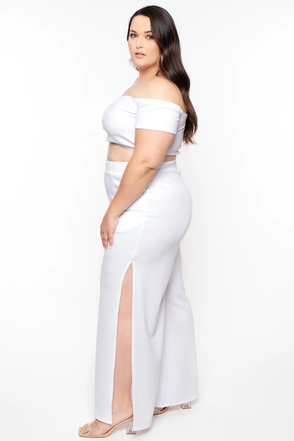 Plus Size Andrea Crop Top And Flare Pants Set - White Plus Size Andrea Crop Top And Flare Pants Set - White -Kitchensuppliesdeal curvy sense matching sets plus size andrea crop top and flare pants set white 30021805998177