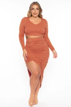 Plus Size Autty Long Sleeve Matching Set- Rust -Kitchensuppliesdeal curvy sense matching sets plus size autty long sleeve matching set rust 29883863564385