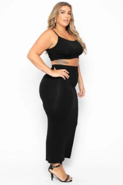 Plus Size Connie Crop Top & Skirt Set - Black -Kitchensuppliesdeal curvy sense matching sets plus size connie crop top skirt set black 29706881990753