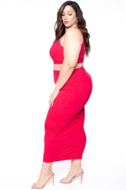 Plus Size Connie Crop Top & Skirt Set - Red -Kitchensuppliesdeal curvy sense matching sets plus size connie crop top skirt set red 29881964363873