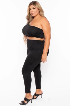 Plus Size Crop Top And Leggings Set - Black -Kitchensuppliesdeal curvy sense matching sets plus size crop top and leggings set black 29704386740321