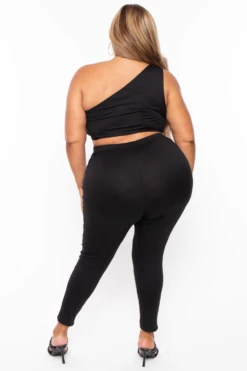 Plus Size Crop Top And Leggings Set - Black -Kitchensuppliesdeal curvy sense matching sets plus size crop top and leggings set black 29704386838625