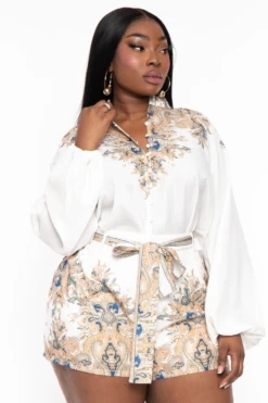 Plus Size Darlene Boarder Print Matching Set -Gold -Kitchensuppliesdeal curvy sense matching sets plus size darlene boarder print matching set gold 32107192680545
