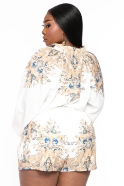 Plus Size Darlene Boarder Print Matching Set -Gold -Kitchensuppliesdeal curvy sense matching sets plus size darlene boarder print matching set gold 32107192746081