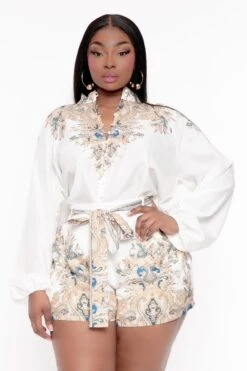 Plus Size Darlene Boarder Print Matching Set -Gold -Kitchensuppliesdeal curvy sense matching sets plus size darlene boarder print matching set gold 32127128174689