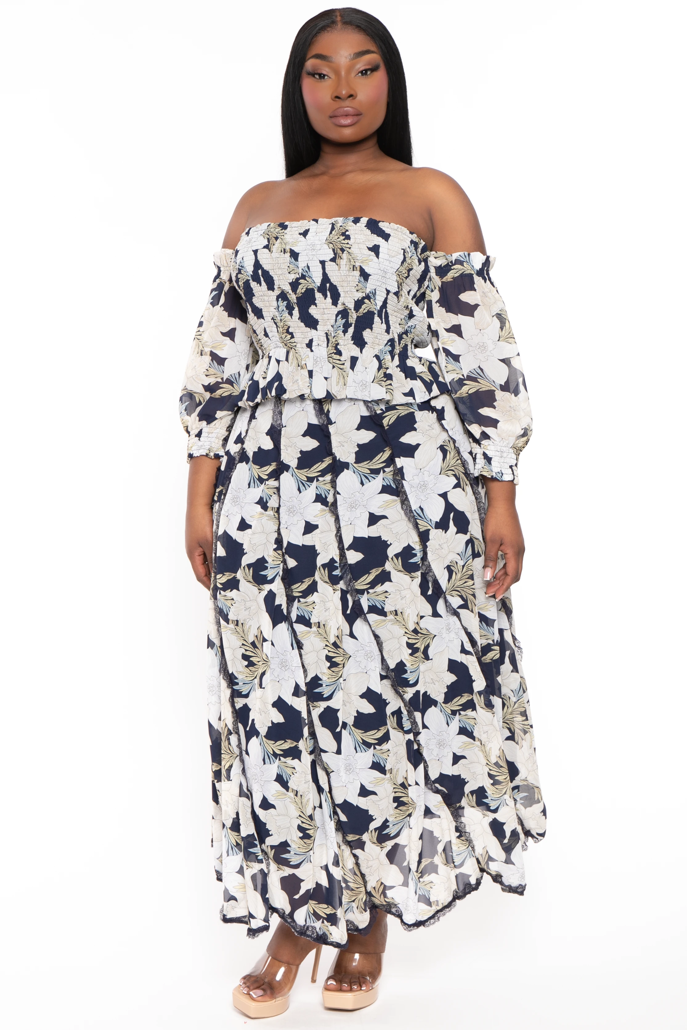 Plus Size De Luna Smocked Top & Skirt Set - Navy Plus Size De Luna Smocked Top & Skirt Set - Navy -Kitchensuppliesdeal curvy sense matching sets plus size de luna smocked top skirt set navy 32046504706145