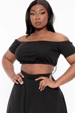 Plus Size Dioceline Off Shoulder Crop Top & Skirt Set - Black -Kitchensuppliesdeal curvy sense matching sets plus size dioceline off shoulder crop top skirt set black 31578689241185