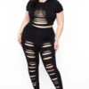 Plus Size Distressed Legging & Crop Top Set - Black -Kitchensuppliesdeal curvy sense matching sets plus size distressed legging crop top set black 29707724390497
