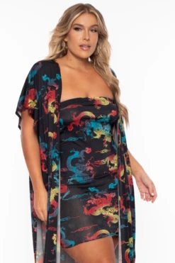 Bluebell Plus Size Dragon Kimono And Dress Set - Black -Kitchensuppliesdeal curvy sense matching sets plus size dragon kimono and dress set black 29703621050465