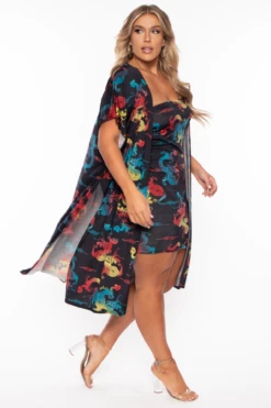 Bluebell Plus Size Dragon Kimono And Dress Set - Black -Kitchensuppliesdeal curvy sense matching sets plus size dragon kimono and dress set black 29703621247073