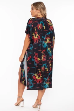 Bluebell Plus Size Dragon Kimono And Dress Set - Black -Kitchensuppliesdeal curvy sense matching sets plus size dragon kimono and dress set black 29703621378145