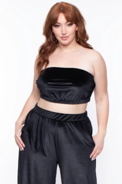 Plus Size Eloise Velour Bandeau & Pant Set - Black -Kitchensuppliesdeal curvy sense matching sets plus size eloise velour bandeau pant set black 29703464943713