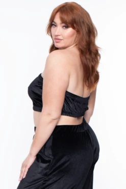 Plus Size Eloise Velour Bandeau & Pant Set - Black -Kitchensuppliesdeal curvy sense matching sets plus size eloise velour bandeau pant set black 29703471759457