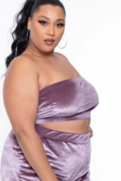 Plus Size Eloise Velour Bandeau & Pant Set - Mauve -Kitchensuppliesdeal curvy sense matching sets plus size eloise velour bandeau pant set mauve 29703433977953