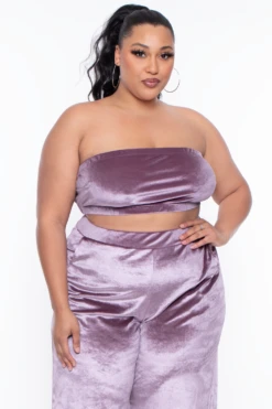 Plus Size Eloise Velour Bandeau & Pant Set - Mauve -Kitchensuppliesdeal curvy sense matching sets plus size eloise velour bandeau pant set mauve 29703471890529