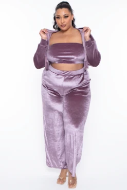 Plus Size Eloise Velour Bandeau & Pant Set - Mauve -Kitchensuppliesdeal curvy sense matching sets plus size eloise velour bandeau pant set mauve 29703477166177