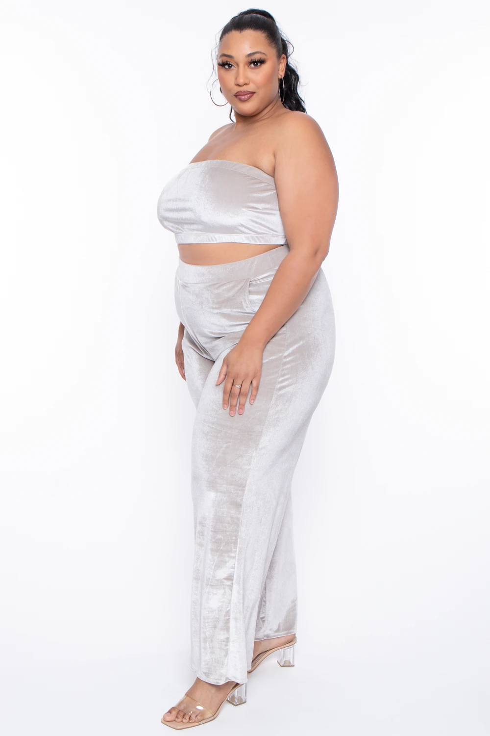 Plus Size Eloise Velour Bandeau & Pant Set - Stone Plus Size Eloise Velour Bandeau & Pant Set - Stone -Kitchensuppliesdeal curvy sense matching sets plus size eloise velour bandeau pant set stone 29703490928737