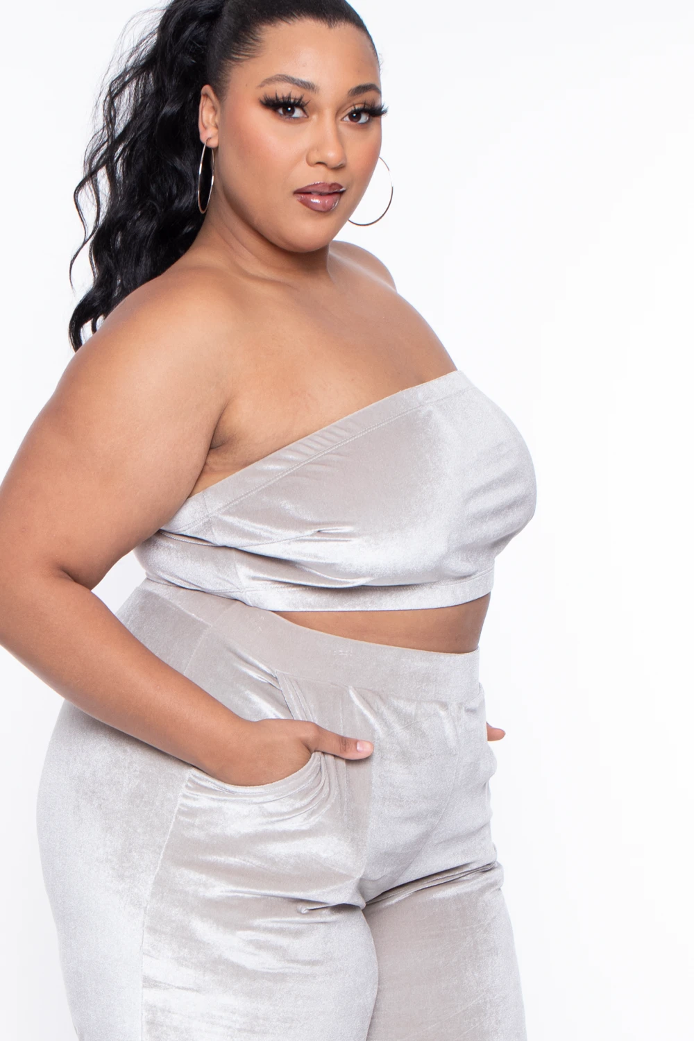 Plus Size Eloise Velour Bandeau & Pant Set - Stone Plus Size Eloise Velour Bandeau & Pant Set - Stone -Kitchensuppliesdeal curvy sense matching sets plus size eloise velour bandeau pant set stone 29703490961505