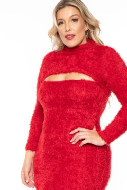 Plus Size Fuzzy Matching Set - Red -Kitchensuppliesdeal curvy sense matching sets plus size fuzzy matching set red 30406565658721