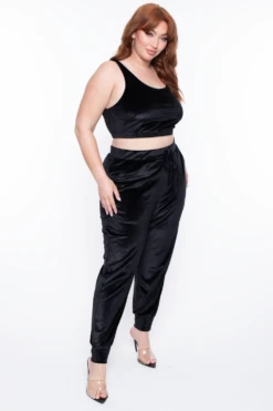 Plus Size Gaby Velour Tank & Jogger Set - Black 8 Plus Size Gaby Velour Tank & Jogger Set - Black -Kitchensuppliesdeal curvy sense matching sets plus size gaby velour tank jogger set black 29588748468321