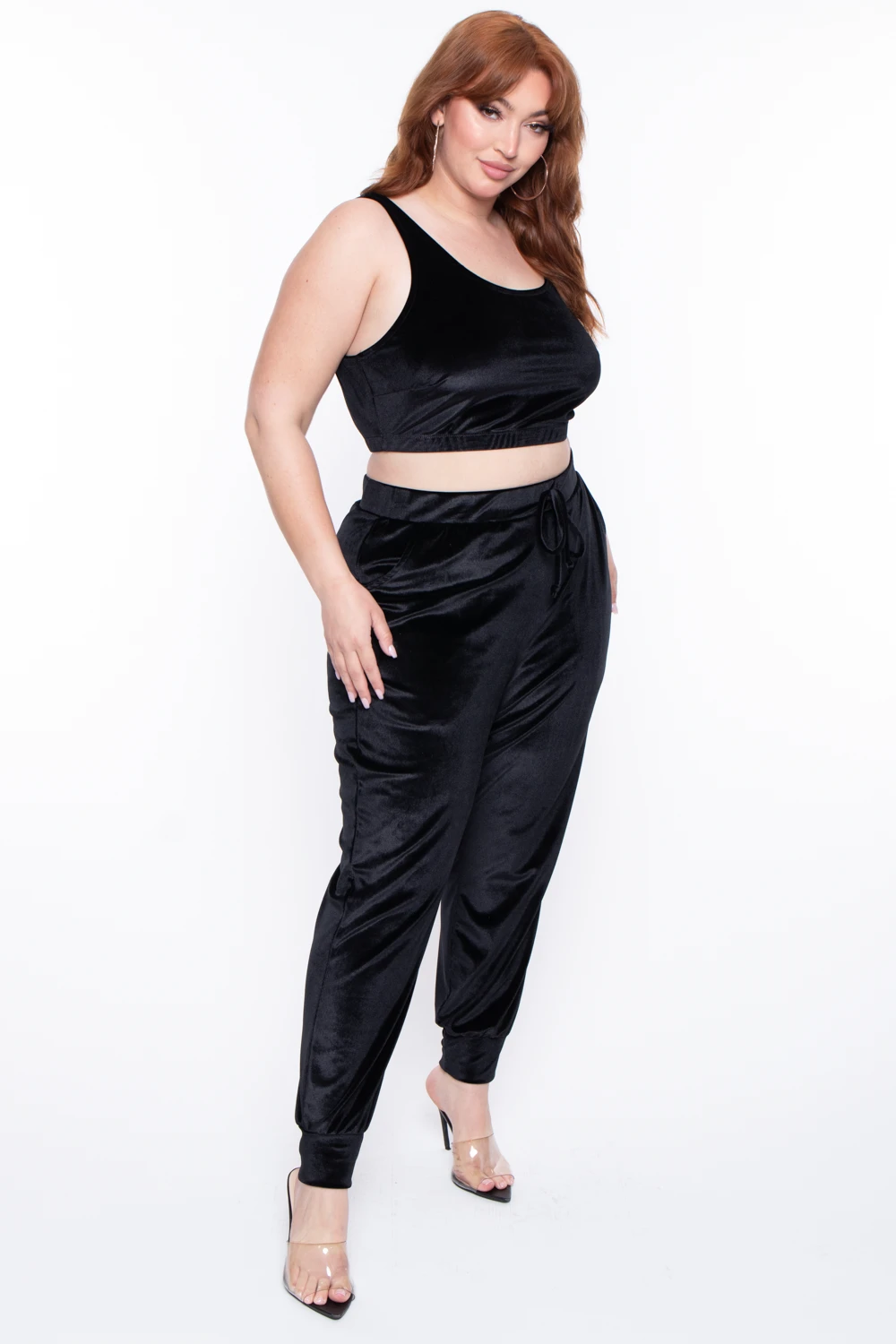 Plus Size Gaby Velour Tank & Jogger Set - Black Plus Size Gaby Velour Tank & Jogger Set - Black -Kitchensuppliesdeal curvy sense matching sets plus size gaby velour tank jogger set black 29588748468321