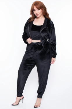 Plus Size Gaby Velour Tank & Jogger Set - Black 9 Plus Size Gaby Velour Tank & Jogger Set - Black -Kitchensuppliesdeal curvy sense matching sets plus size gaby velour tank jogger set black 29588748533857