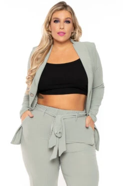 Plus Size HBIC Pant Suit - Sage -Kitchensuppliesdeal curvy sense matching sets plus size hbic pant suit sage 30185635250273