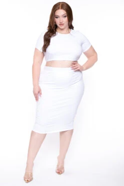 Plus Size Jane Crop Top And Skirt Matching Set- White -Kitchensuppliesdeal curvy sense matching sets plus size jane crop top and skirt matching set white 29448009220193
