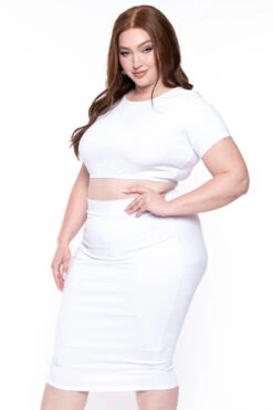 Plus Size Jane Crop Top And Skirt Matching Set- White -Kitchensuppliesdeal curvy sense matching sets plus size jane crop top and skirt matching set white 29448022261857