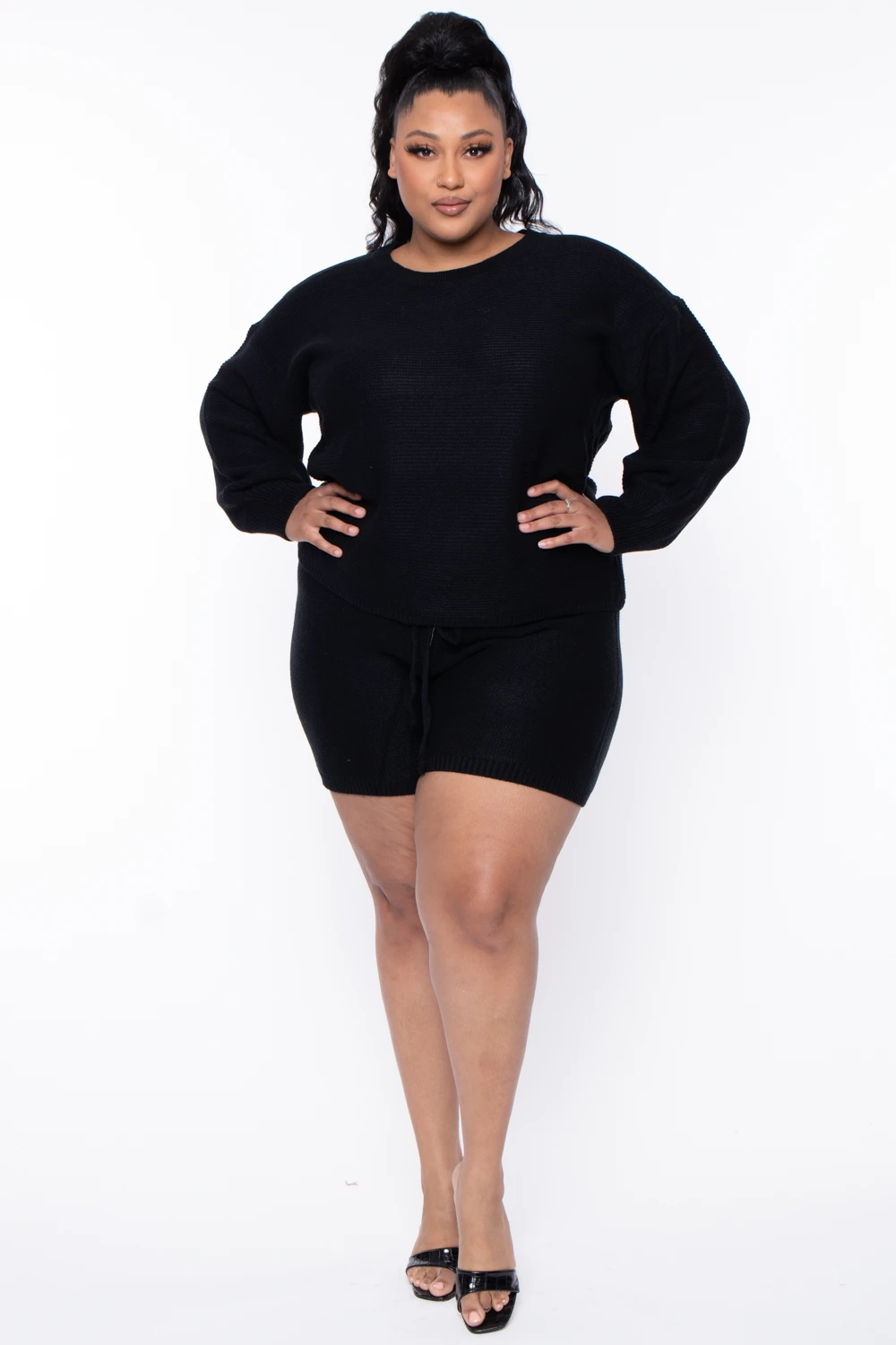 Plus Size Knit Sweater And Shorts Set - Black Plus Size Knit Sweater And Shorts Set - Black -Kitchensuppliesdeal curvy sense matching sets plus size knit sweater and shorts set black 29587183075425