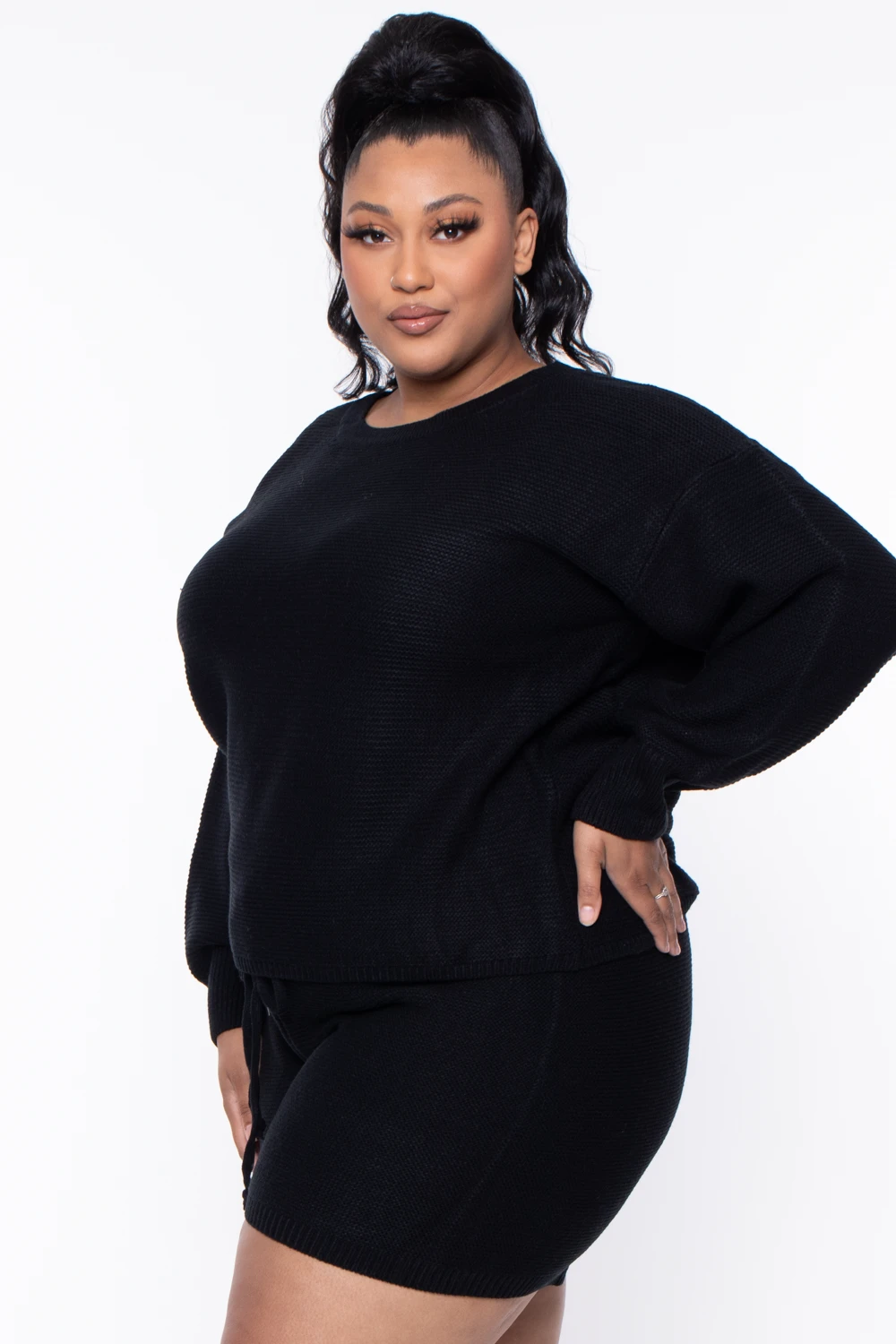 Plus Size Knit Sweater And Shorts Set - Black Plus Size Knit Sweater And Shorts Set - Black -Kitchensuppliesdeal curvy sense matching sets plus size knit sweater and shorts set black 29587183140961
