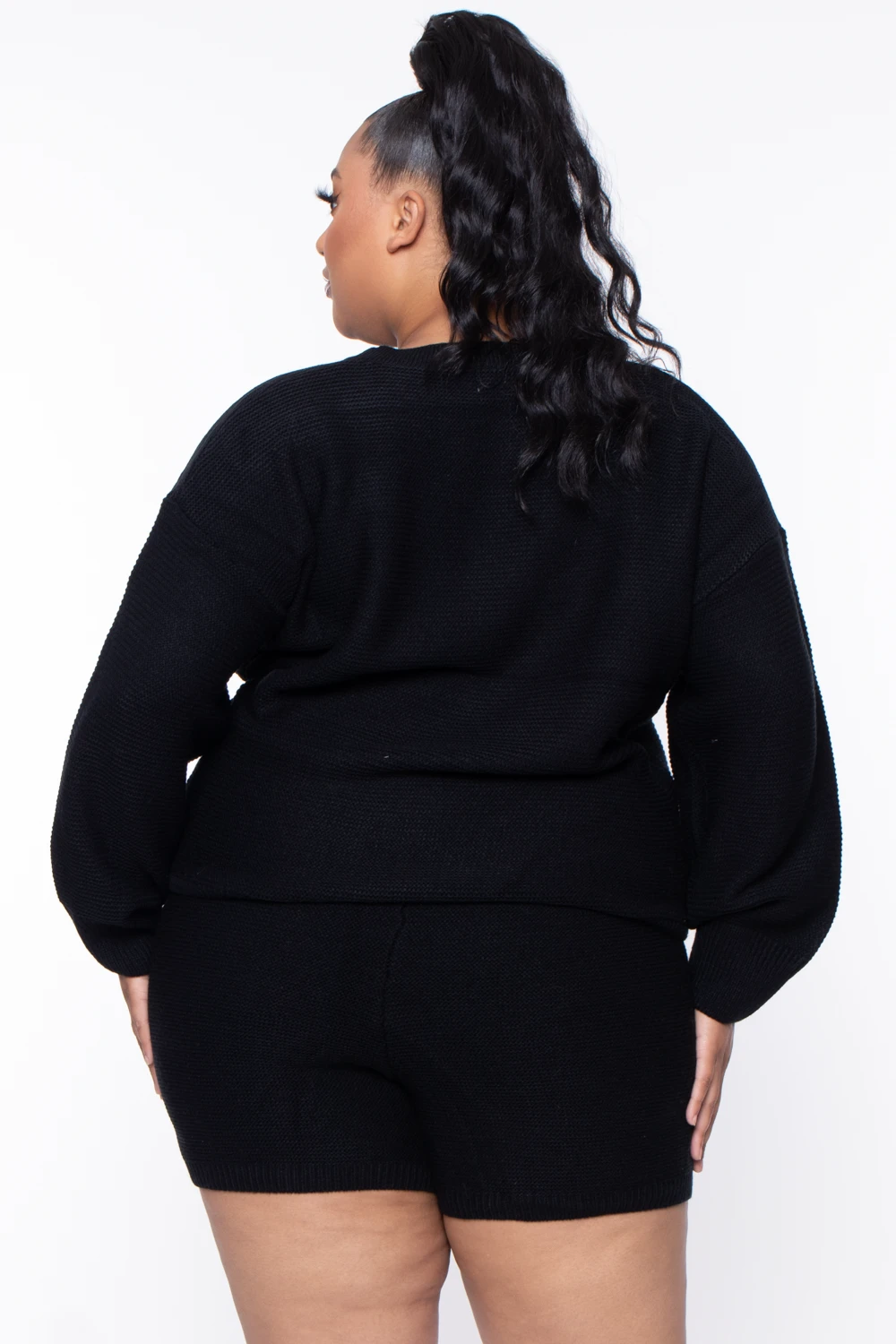 Plus Size Knit Sweater And Shorts Set - Black Plus Size Knit Sweater And Shorts Set - Black -Kitchensuppliesdeal curvy sense matching sets plus size knit sweater and shorts set black 29587183665249