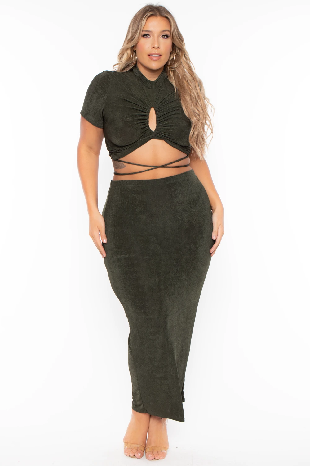 Plus Size Leanne Slinky Matching Set - Olive Plus Size Leanne Slinky Matching Set - Olive -Kitchensuppliesdeal curvy sense matching sets plus size leanne slinky matching set olive 29442550071393