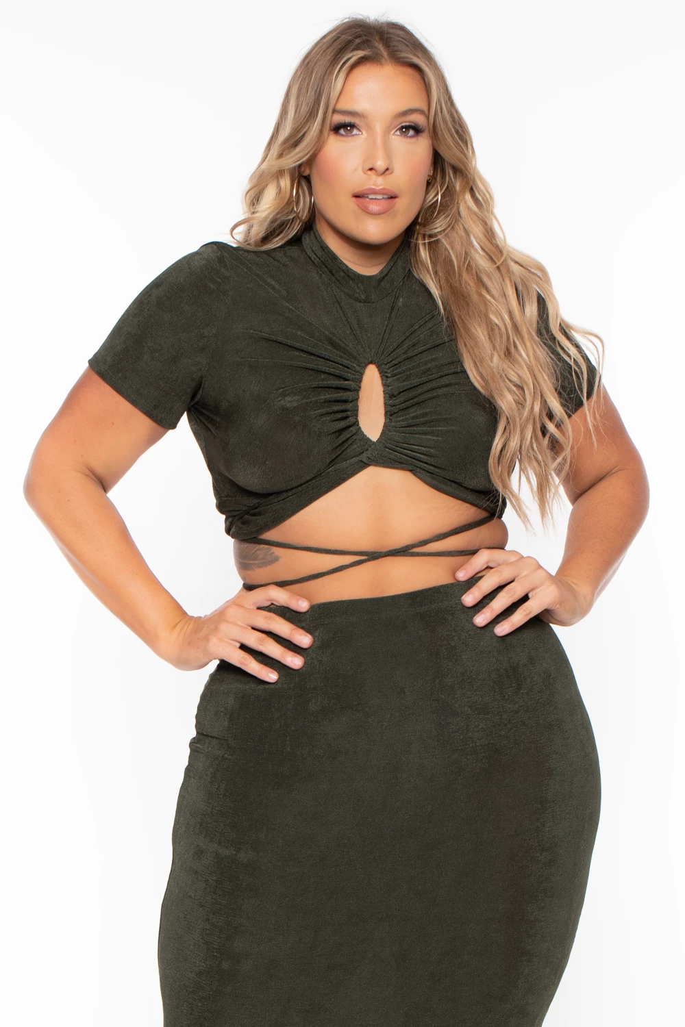 Plus Size Leanne Slinky Matching Set - Olive Plus Size Leanne Slinky Matching Set - Olive -Kitchensuppliesdeal curvy sense matching sets plus size leanne slinky matching set olive 29442563178593