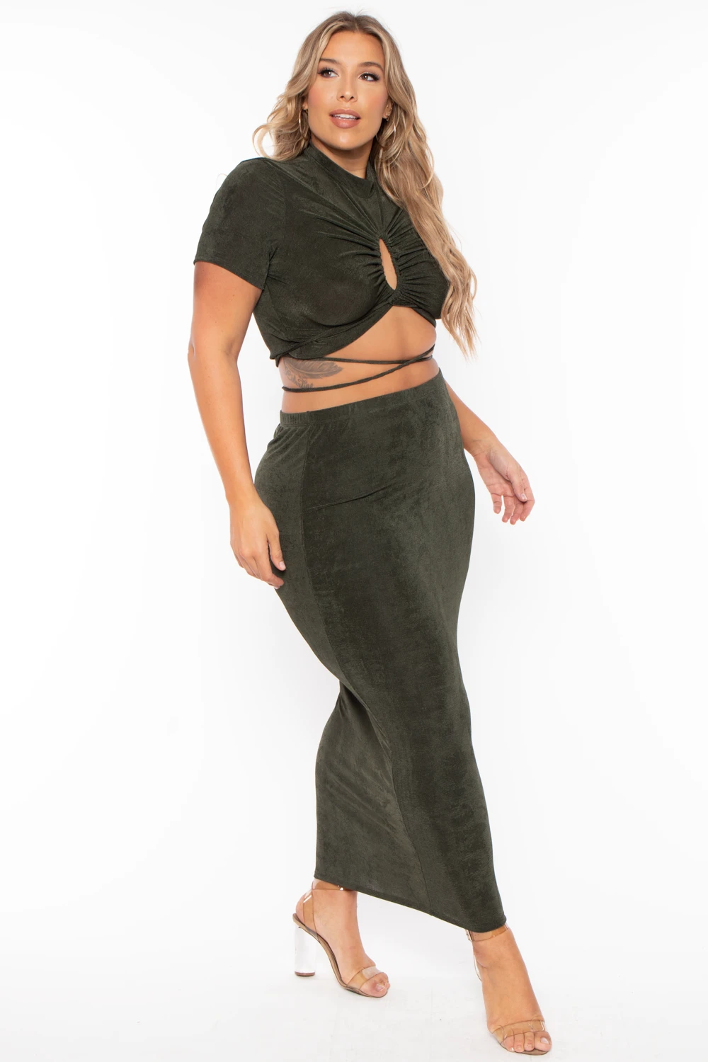 Plus Size Leanne Slinky Matching Set - Olive Plus Size Leanne Slinky Matching Set - Olive -Kitchensuppliesdeal curvy sense matching sets plus size leanne slinky matching set olive 29442575827041