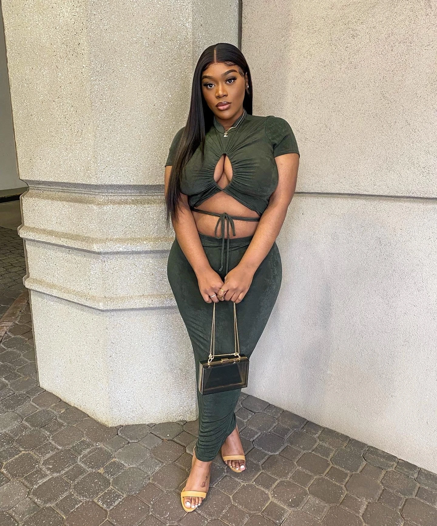 Plus Size Leanne Slinky Matching Set - Olive Plus Size Leanne Slinky Matching Set - Olive -Kitchensuppliesdeal curvy sense matching sets plus size leanne slinky matching set olive 29586692538465