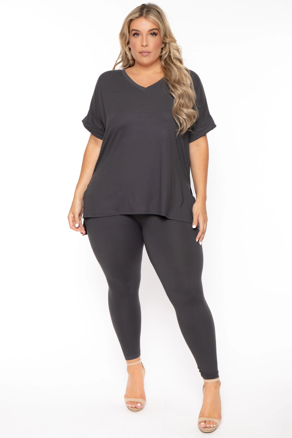 Plus Size Lexa Tee And Legging Pant Set - Grey Plus Size Lexa Tee And Legging Pant Set - Grey -Kitchensuppliesdeal curvy sense matching sets plus size lexa tee and legging pant set grey 30026069737569