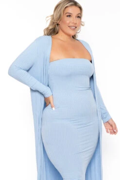 Plus Size Lizah Tube Dress And Cardigan Set - Baby Blue -Kitchensuppliesdeal curvy sense matching sets plus size lizah tube dress and cardigan set baby blue 30026205495393