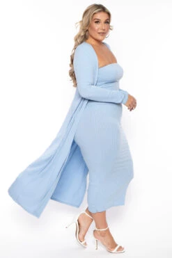 Plus Size Lizah Tube Dress And Cardigan Set - Baby Blue -Kitchensuppliesdeal curvy sense matching sets plus size lizah tube dress and cardigan set baby blue 30026205528161