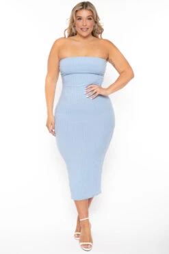 Plus Size Lizah Tube Dress And Cardigan Set - Baby Blue -Kitchensuppliesdeal curvy sense matching sets plus size lizah tube dress and cardigan set baby blue 30026208673889